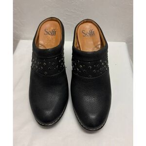 SOFFT Leather Studded Stitched Clogs Black‎ 10M